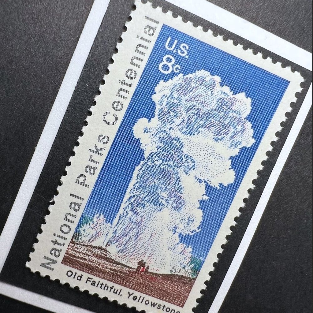 Yellowstone Park Framed Postage Stamp Art 4x4 USA #1453